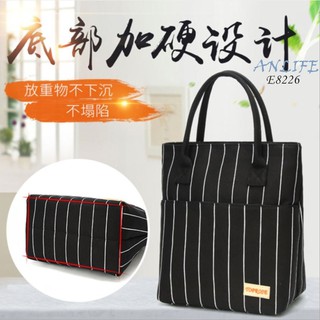 時尚條紋手提保溫包 環保帆布便當包 上班族手提袋 便當袋 E8226