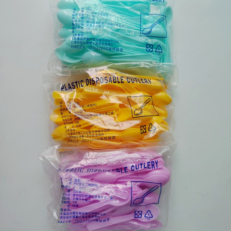 ＠TIEN-I 天一食品原料 彩色小茶匙(細) 塑膠湯匙 100支/包(有藍，紫，黃三色)