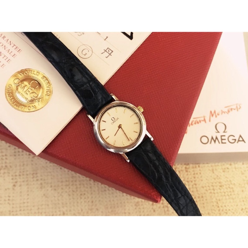 OMEGA 經典鱷魚紋錶帶金色氣質女錶 腕錶 保證真品