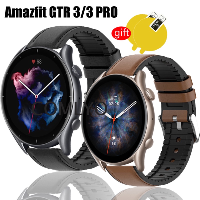 華米Amazfit GTR3 GTR 3 PRO 錶帶 智能手錶帶 柔軟皮革+矽膠合成腕帶