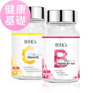 BHK's 健康基礎組 維他命B群+鐵錠(60粒/瓶)+維他命C雙層錠(60粒/瓶) 官方旗艦店