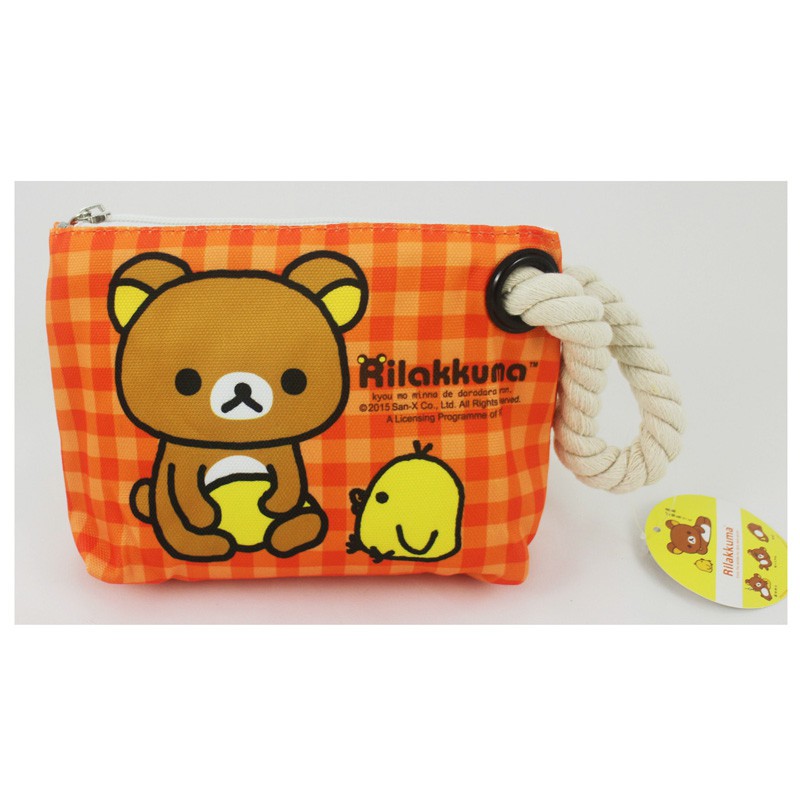 卡漫城 - 懶懶熊 麻繩 化妝包 橘 大容量 ㊣版 Rilakkuma 拉拉熊 拉鍊 筆袋 收納 萬用包 鉛筆盒