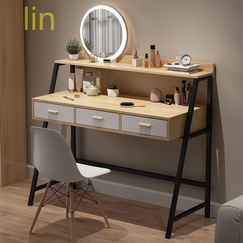 lin梳粧檯臥室2021簡約現代小戶型帶燈化妝台收納一體櫃化妝桌子