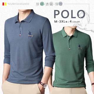 【Billgo】臺灣現貨秒出⚡舒適刺繡馬術長袖POLO衫-4色 M~3XL碼【C32094】男秋冬上衣馬標大馬小馬