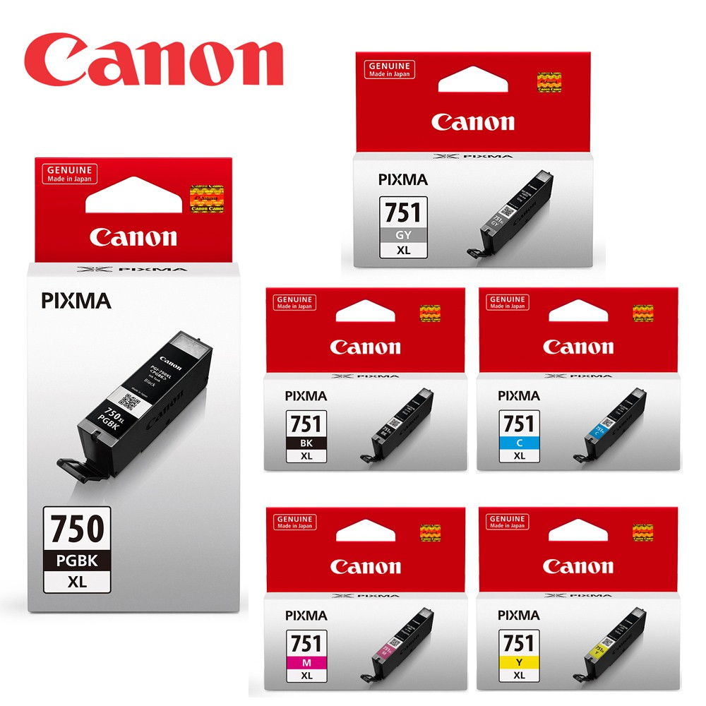 CanonPGI-750XL-BK+CLI-751XL-BK/C/M/Y/GY原廠高容量墨水匣組合(2黑4彩) 廠商直送
