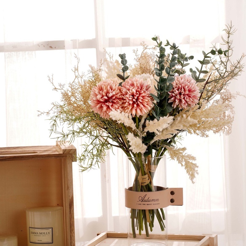 1 束人造繡球花菊花花仿真假花, 用於婚禮辦公室家庭室內裝飾