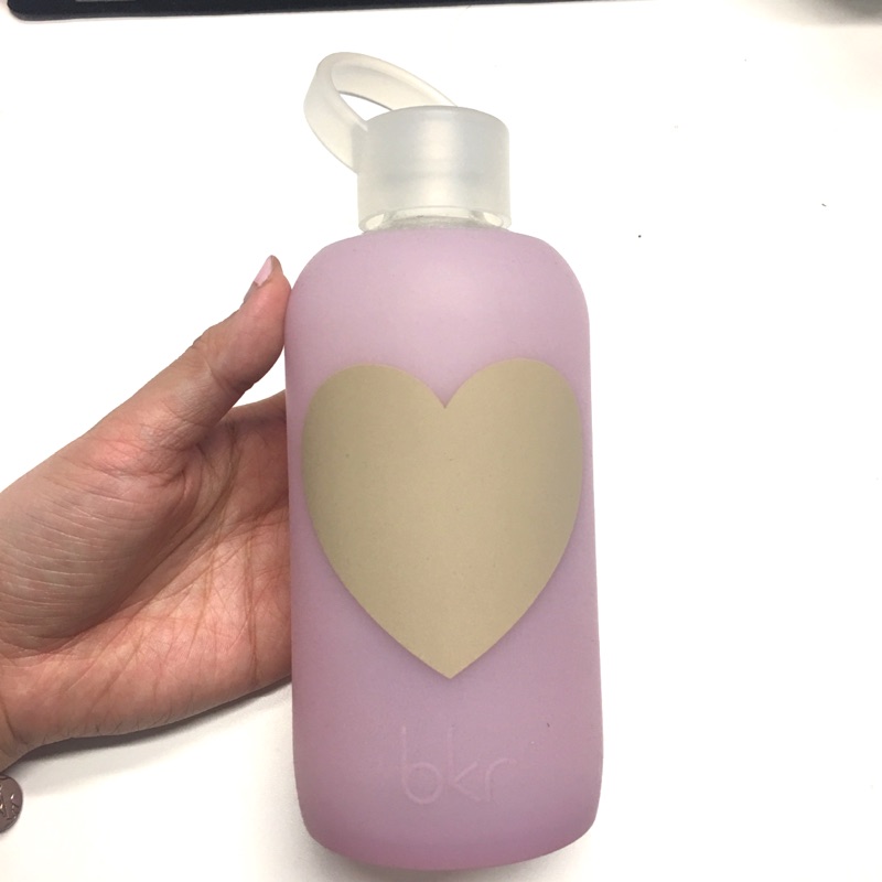 BKR 果凍透明粉紫愛心時尚水壺 玻璃透明內罐 500ml (9成新)