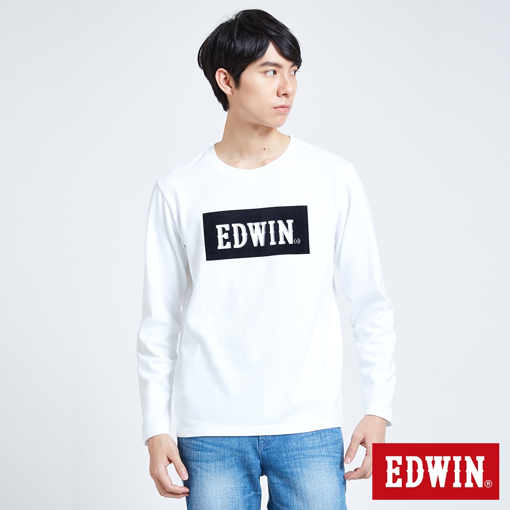 EDWIN 人氣復刻 經典LOGO植絨長袖T恤(白色)-男款