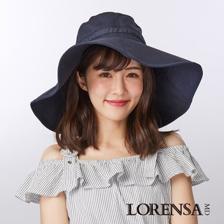 Lorensa蘿芮 抗UV蝴蝶結大帽簷防曬遮陽帽 海軍藍