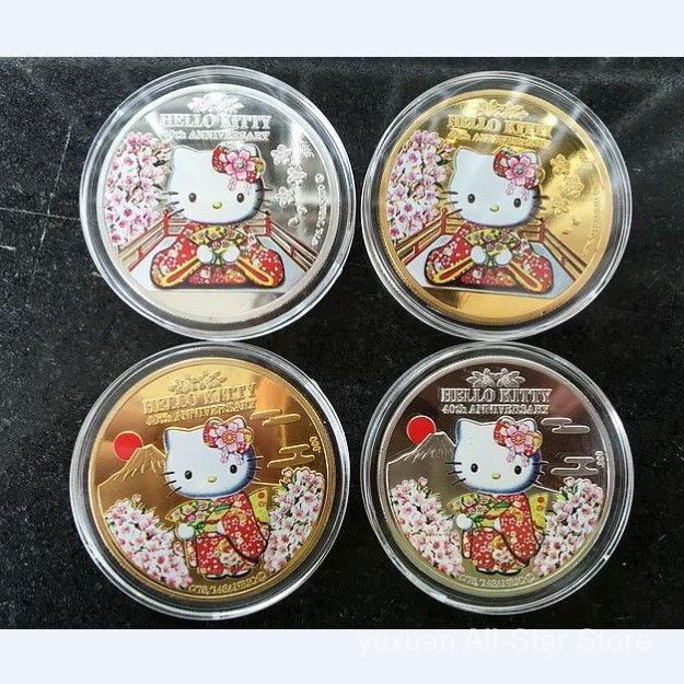 現貨 Hello Kitty凱蒂貓和服紀念章紀念幣彩色鍍金銀幣牙仙子金幣4枚 關注有禮