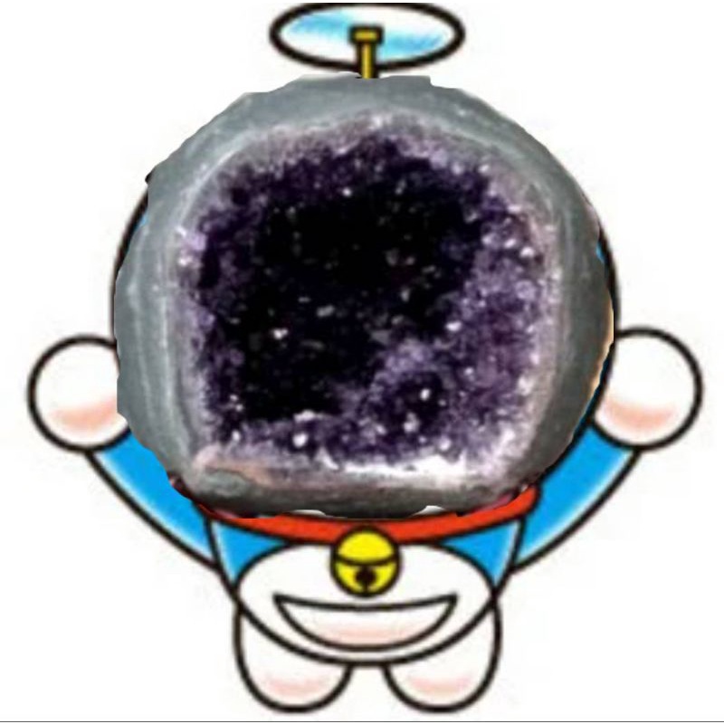 ESP烏拉圭豔紫小土洞2.15公斤（附訂製木座及鈴噹）超像哆啦a夢的紫晶洞