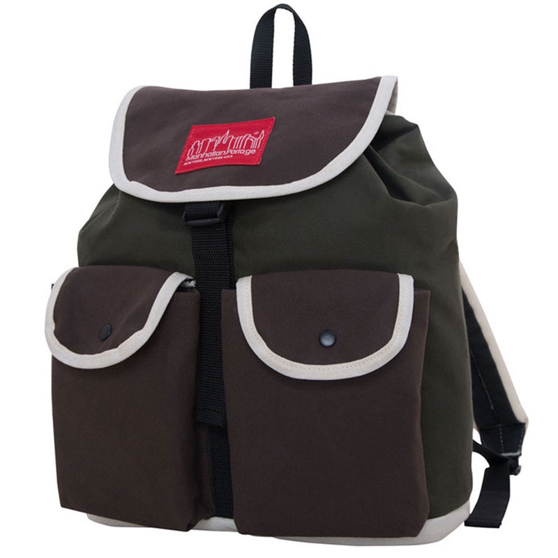 【Manhattan Portage 曼哈頓】MP1221-AMD 軍用帆布 比克曼 後背包 (軍綠配咖啡) 化學原宿