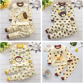 QINN 2PCS/Set 服裝套裝兒童套裝棉質睡衣套裝男嬰女孩恐龍印花長袖襯衫上衣+褲子長褲柔軟家居服 Baju Ti