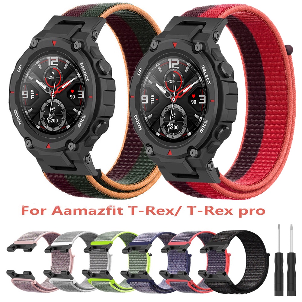 適用於華米躍我Amazfit T-Rex 2尼龍運動透氣錶帶 Amazfit T-Rex pro尼龍回環錶帶 全屏玻璃貼