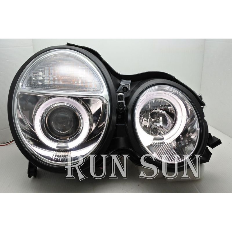 ●○RUN SUN 車燈,車材○● 全新 賓士 2000 2001 2002 奔馳 W210 晶鑽光圈 魚眼 大燈 一對