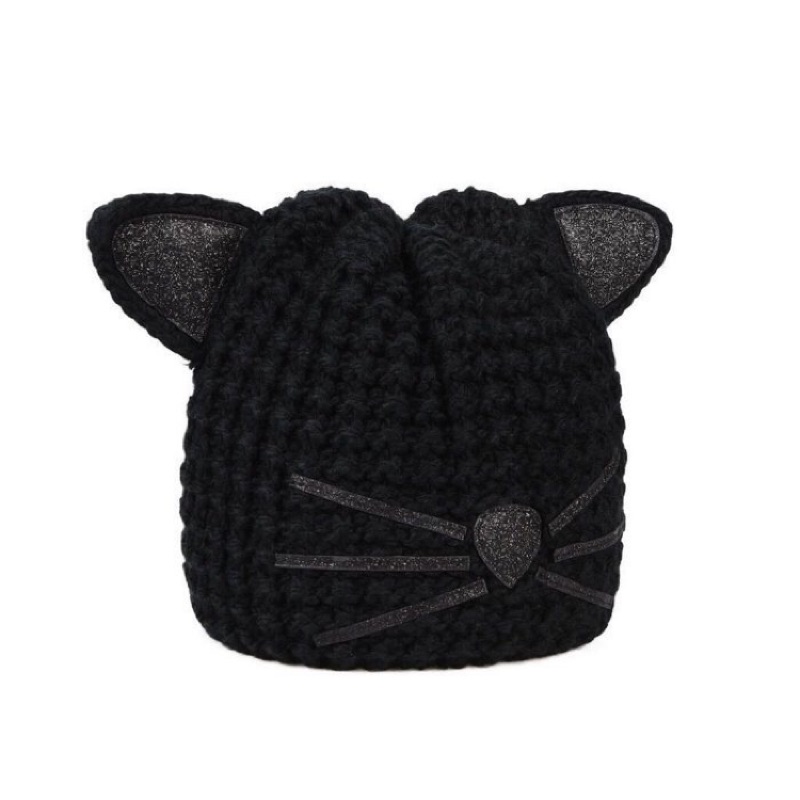 【限時降價】KARL 法國巴黎 karl lagerfeld 限量亮貓耳毛帽 貓帽 黑色