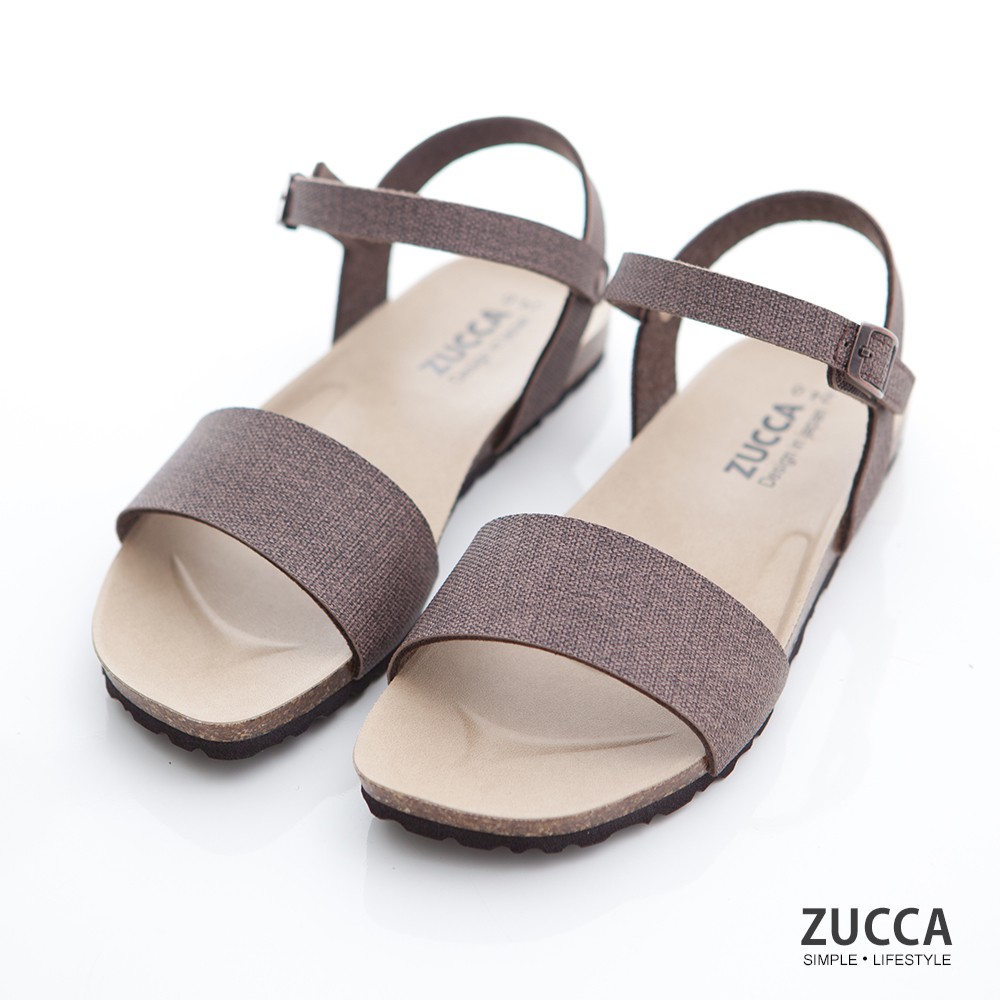 【ZUCCA】質感皮革扣環素帶涼鞋-z7007ce-棕色