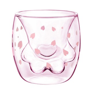 【堯峰陶瓷】櫻花貓爪玻璃杯 雙層玻璃杯 單入 | 貓咪 玻璃杯 | 咖啡杯 水杯 | 牛奶杯