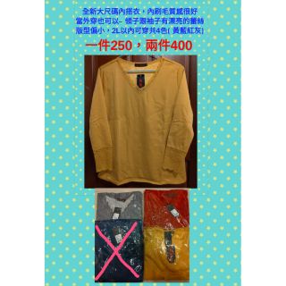 版型偏小，2L以內可穿共3色(黃紅灰)全新大尺碼內刷毛上衣,質感很好,外穿也可以!領子跟袖子有漂亮的蕾絲!藍售出