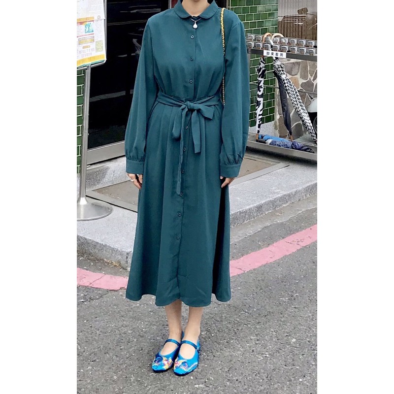 韓國小姐姐藍綠色洋裝