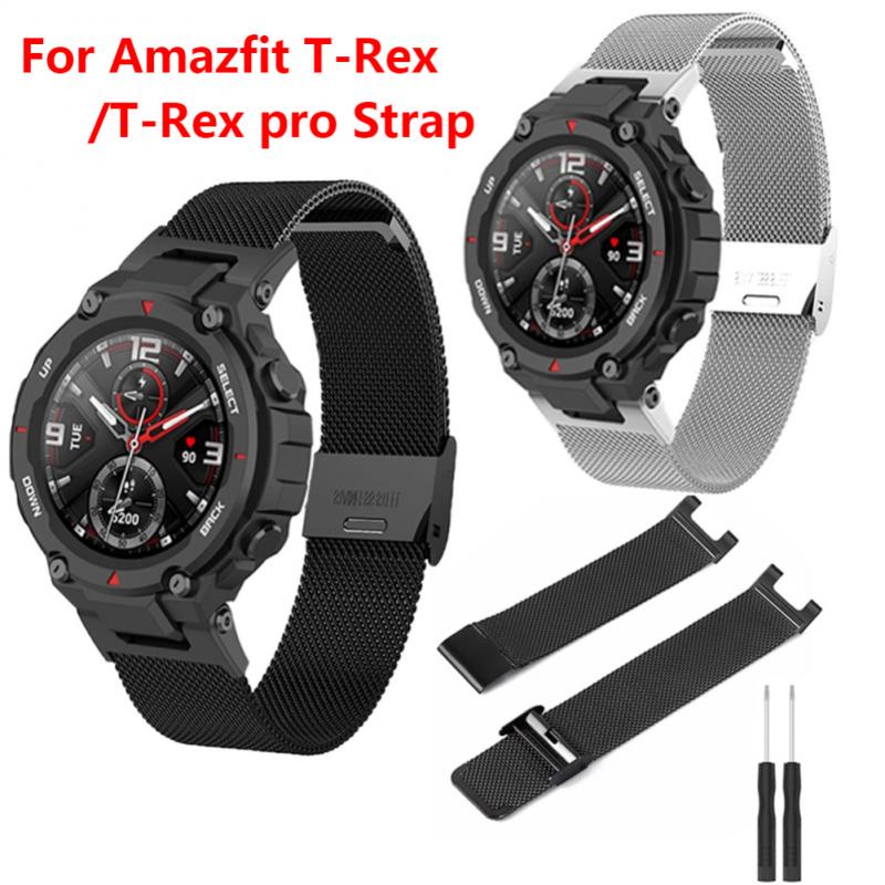 適用於華米Amazfit T-Rex 2米蘭尼斯卡扣錶帶 Amazfit T-Rex Pro金屬三株運動手鍊腕帶