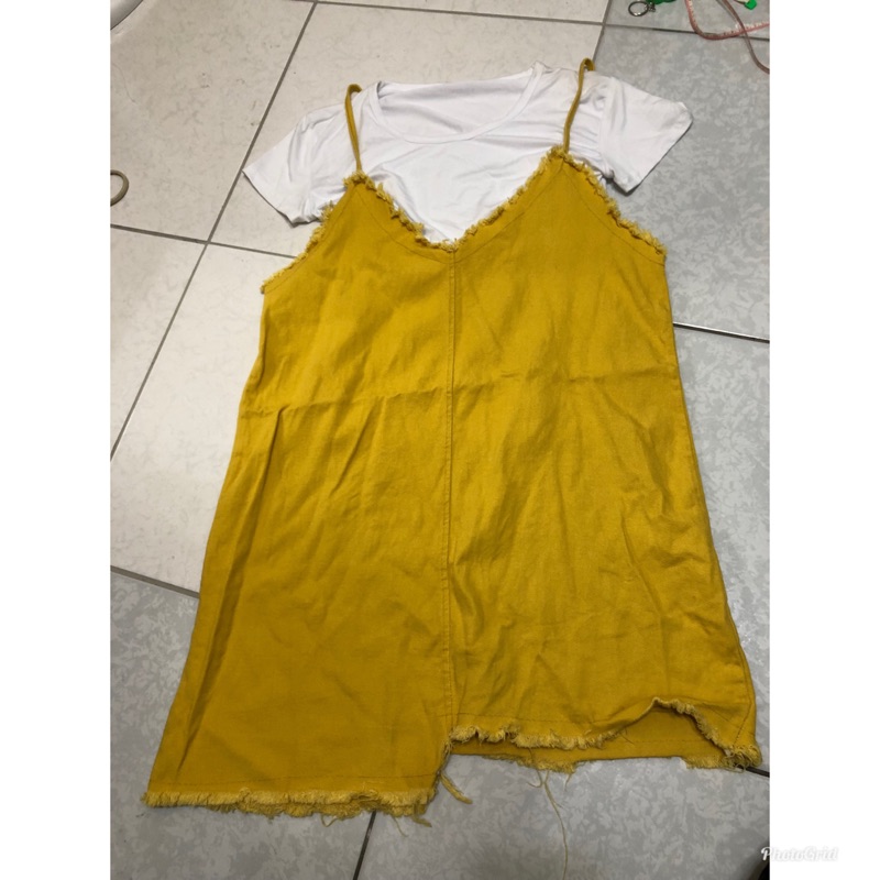 黃色兩件式吊帶裙