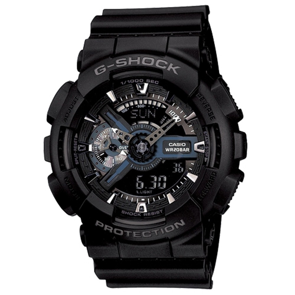 CASIO卡西歐G-SHOCK防磁雙顯式設計復古腕錶-藍色(GA-110-1B)