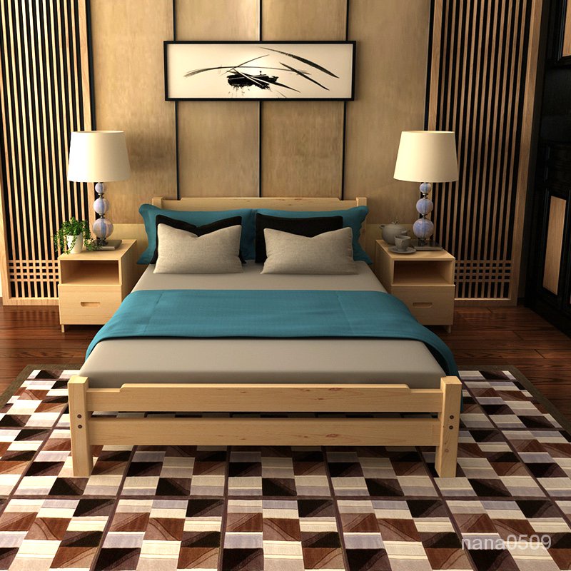 【床架 雙人床】實木床一米二的床雙人床經濟型1.35床1米1.2齣租房用1米2單人床傢俱現貨 LCK6