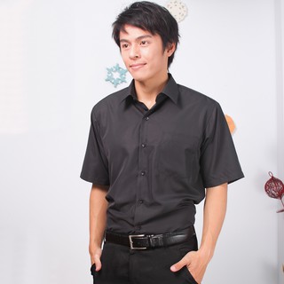 JIA HUEI 短袖柔挺領吸濕排汗防皺襯衫 素面壓紋 (黑色)(台灣製造)