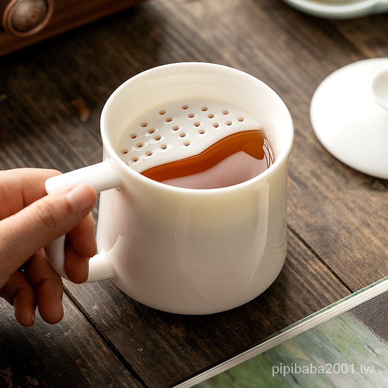 羊脂玉茶杯 品茗杯 白瓷杯 陶瓷茶杯 功夫茶杯 羊脂玉月牙杯過濾茶杯綠茶杯家用水杯大容量泡茶杯陶瓷白瓷辦公杯