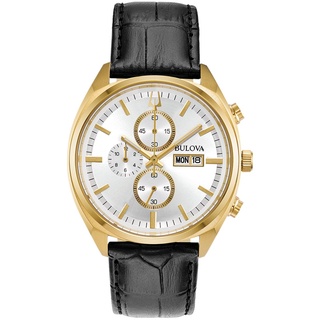 BULOVA 寶路華 白麵金框三眼計時石英皮帶錶 星期日期顯示 41mm 97C108 臺灣原廠公司貨 保固2年