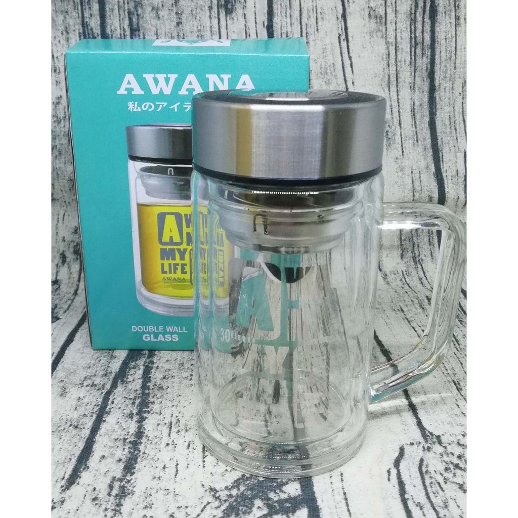 【有發票】AWANA寬口濾網雙層玻璃杯 300ml  雙層玻璃杯 附茶網 泡茶杯