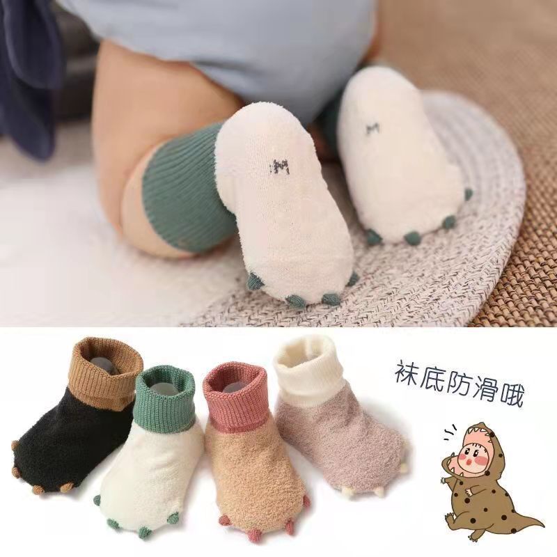 韓國ins流行 嬰兒鞋襪 寶寶襪子 春秋學步襪 防滑地板襪 小爪子中筒點膠加厚嬰兒襪