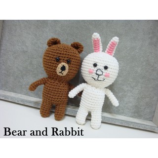 sky line/Bear and Rabbit/手作鉤針毛線編織娃娃玩偶 棕色熊大跟粉紅兔兔 可加購鑰匙圈