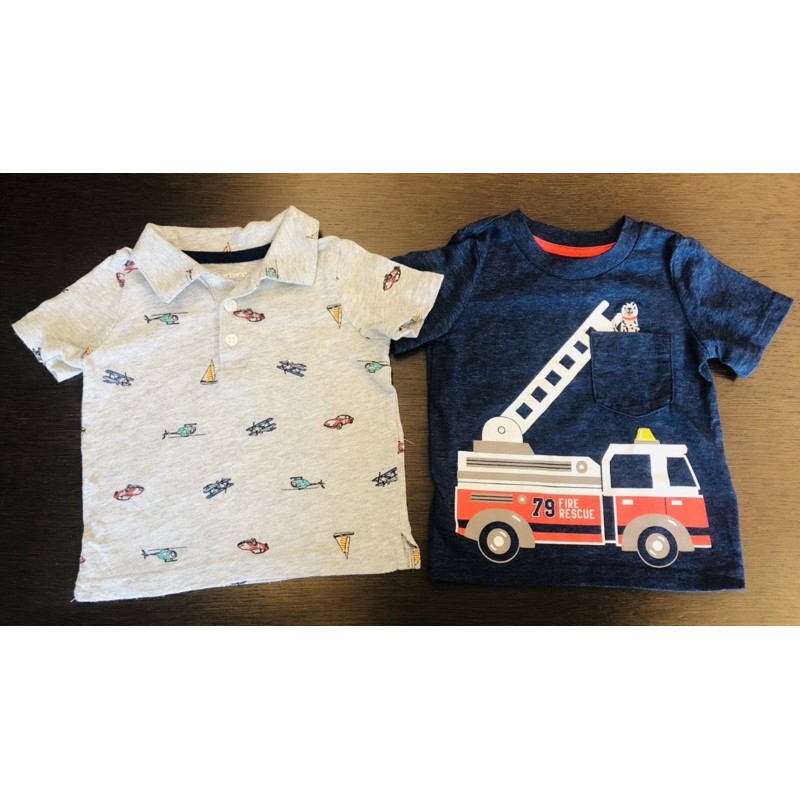 「二手」Carter’s 寶寶 消防車 交通工具 polo衫 T恤 兩件組 9M