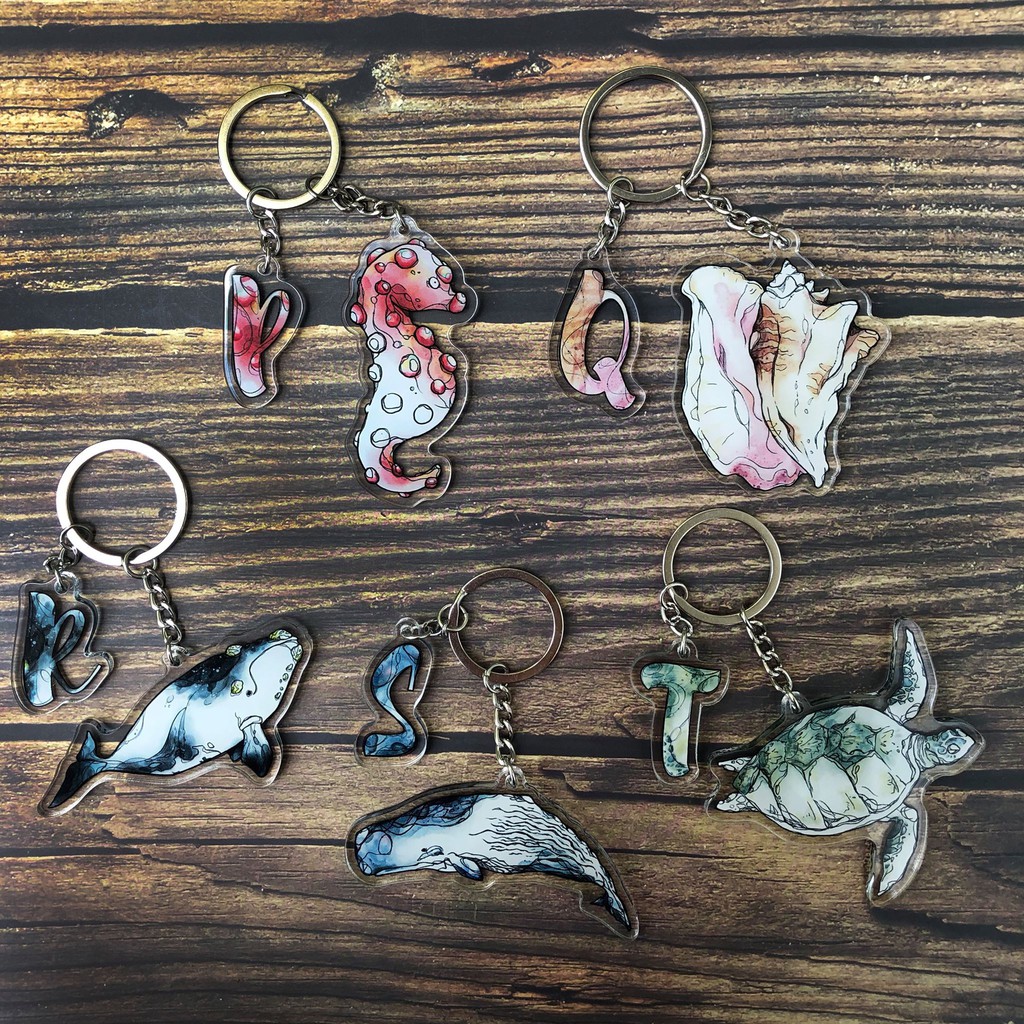 【魚七分】海洋生物 P-T 英文字母 壓克力吊飾 鑰匙圈(贈送字母明信片)
