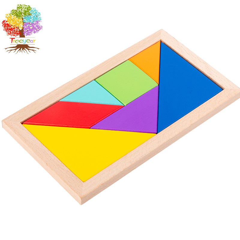 【樹年】蒙氏櫸木七巧板 兒童早教百變形狀認知拼圖 拼板玩具 智力開發 益智玩具