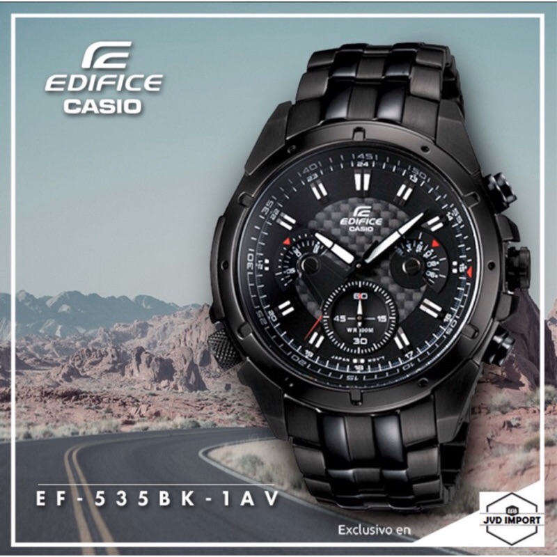 CASIO日本 卡西歐 Casio EF-535BK-1AV 運動賽車黑色飛行師全鋼