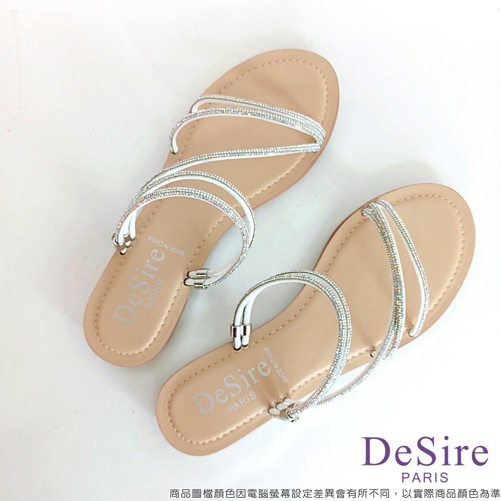 【DeSire】鑽石斜帶繞繩平底涼鞋-銀(0137103-90)