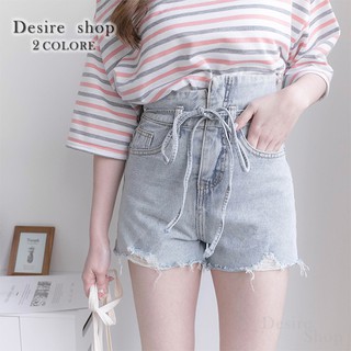 現貨~顯腿長高低設計綁帶牛仔高腰短褲【AP877302】Desire Shop(版偏小)
