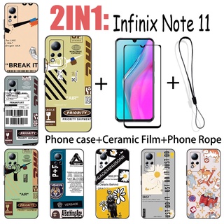 2 合 1 Infinix Note 11 手機殼帶鋼化玻璃陶瓷膜螢幕保護膜時尚系列