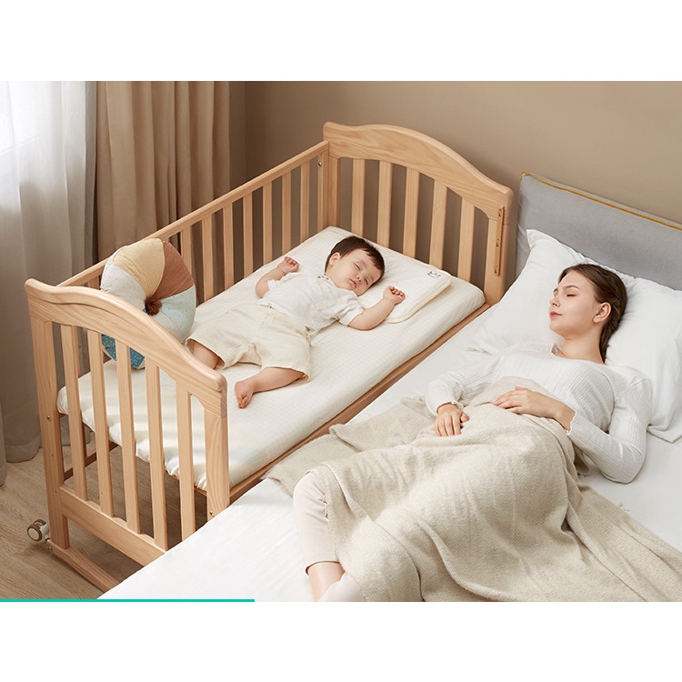可優比 實木 嬰兒床 新生 多功能 搖籃 寶寶床 拚接 大床 兒童床 可調節 移動