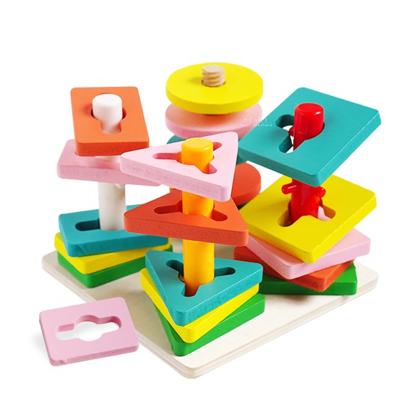 [現貨]幾何形狀益智木製四套柱 兒童玩具 益智玩具 木製玩具