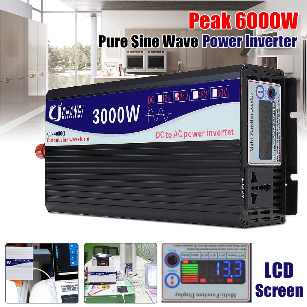 3000w/4000w/5000w/6000w智能液晶屏純正弦波電源逆變器12v/24v轉220v轉換器適配器