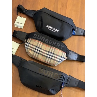 Limt 精品✔️Burberry 經典字母款 經典格紋 黑色字母 男生 男款 胸包 腰包 無盒