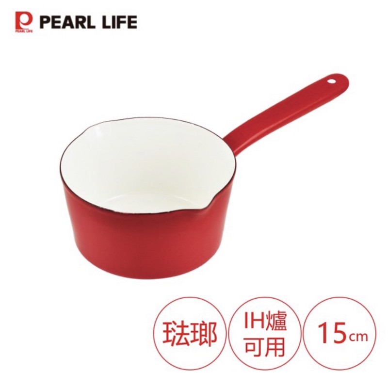 《百寶家》Pearl琺瑯雪平鍋15cm*紅 雪平鍋 牛奶鍋 湯鍋 單把鍋 琺瑯鍋 泡麵鍋