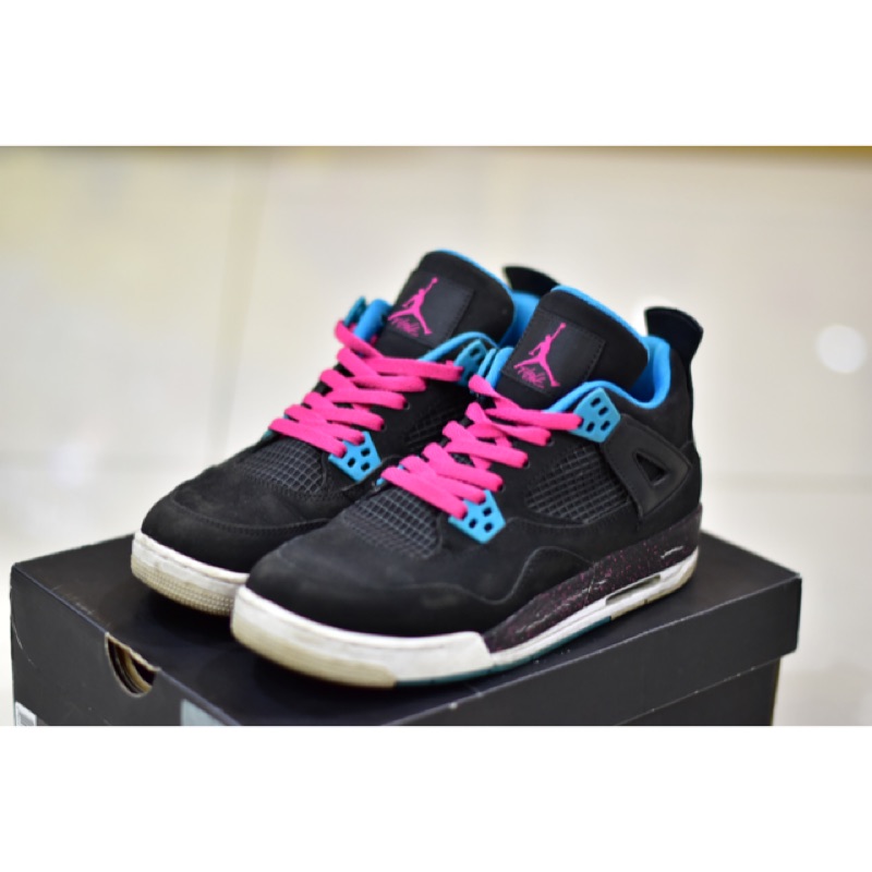 Air Jordan AJ4 retro 黑藍粉 女鞋 24.5