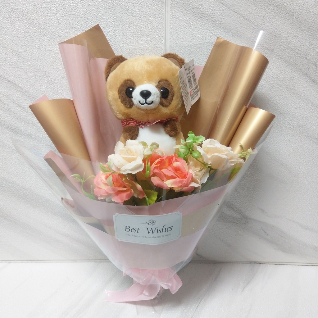 Raburi狸之助玩偶花束/狸貓玩偶花束/狐與狸/狐狸/狸貓/情人節花束/母親節花束/畢業花束/畢業禮物/乾燥花花束