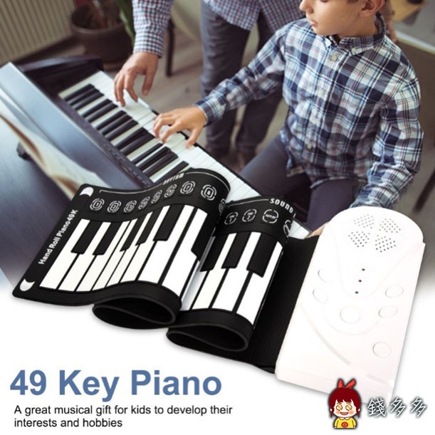 手捲鋼琴 49鍵 帶喇叭 攜帶鋼琴 專業版電子琴 便攜式軟鍵鋼琴 折疊兒童電子琴 琴能捲起來的鋼琴