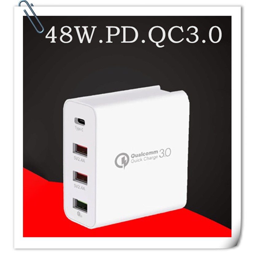 48W PD QC USB充電器 4口充電器 充電頭 快充插頭 充電器 4孔USB 攜帶型 4USB旅行充電器 折疊插頭